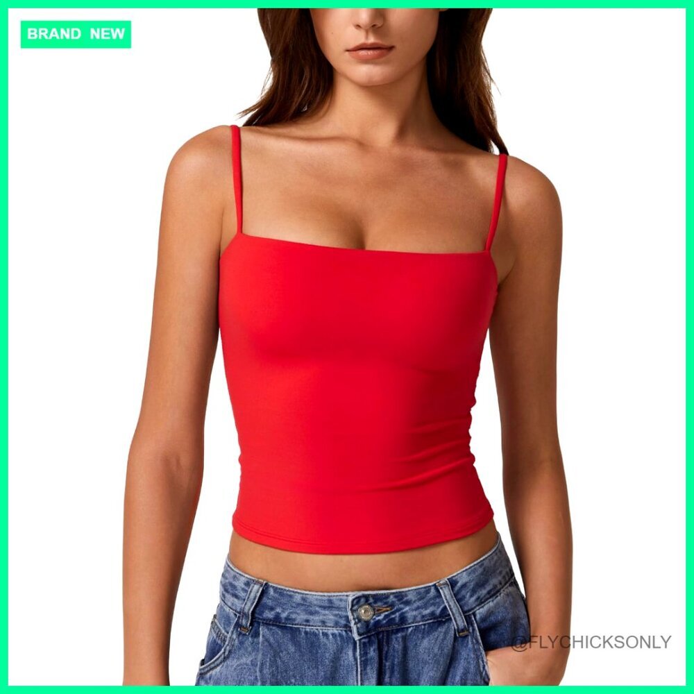 Double Lined Slim Fit Tank Top Adjustable Straps Square Neck